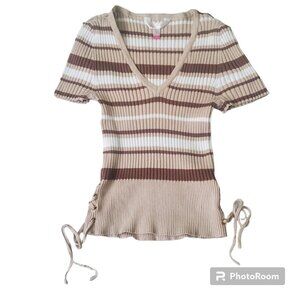No Boundaries girls knit top size‎ medium Vneck Short Sleeve brown drawstrings